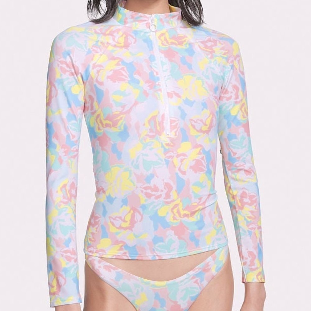 New VICTORIAS SECRET SWIM‎ Zip Up Long Sleeve Shirt Top Rash Guard XL